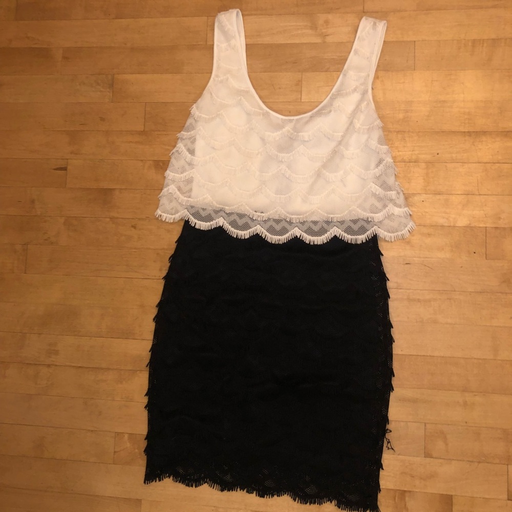 Guess Black and White Fringe Mini Dress